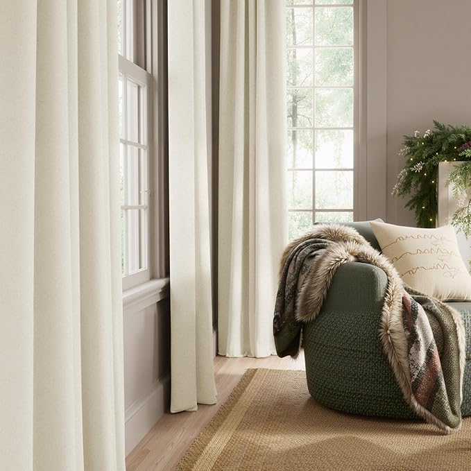 NICETOWN Ivory White Velvet Backdrops Curtains 10 ft Long for Christmas, Thermal Insulated Noise Reducing Extra Long Curtains for Large Door Windows, Back Tab with Pleat Tape (2 Panels, W52 x L120)