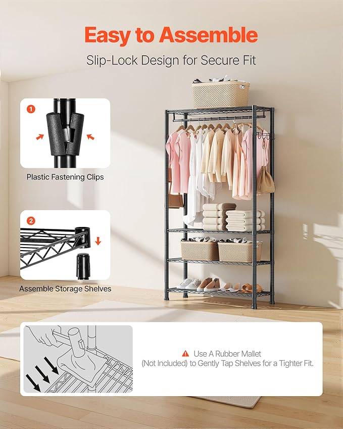 VEVOR Clothing Garment Rack, Heavy Duty Closet Wardrobe, Adjustable Tiers Clothes Racks with Steel Frame, for Bedroom, Clothing Store, Hallway