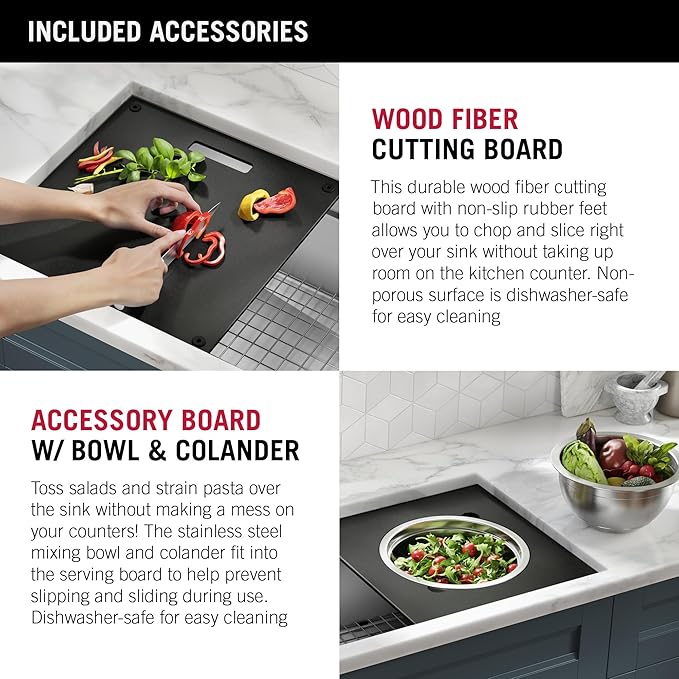 DELTA FAUCET Rivet 45-inch Workstation Kitchen Sink Undermount 16 Gauge Stainless Steel Single Bowl with 2-Tier WorkFlow Ledge and Chef’s Kit of 11 Accessories, 95BA131-45S-SS