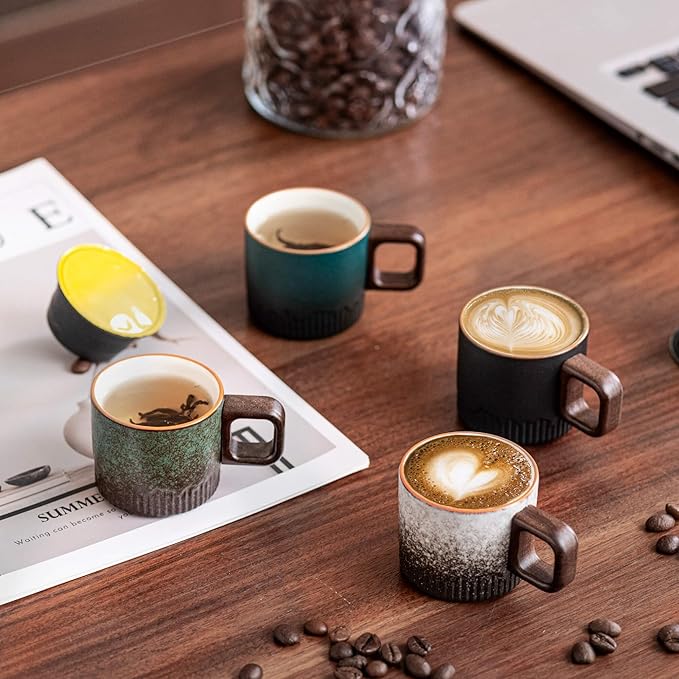 Espresso Cups Set of 2, 2 oz Ceramic Espresso Cups, Demitasse Cups for Tea or Coffee (Green)