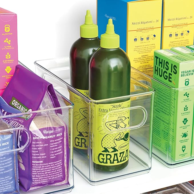 iDesign Slim Clear Plastic Stackable Storage Bin - Narrow Fridge, Pantry, or Kitchen Cabinet Organizer, 2-Pack