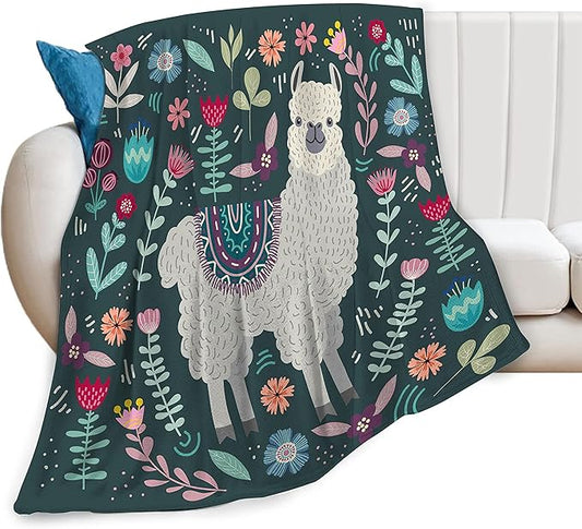 Alpaca Blanket Botanical Flower Throw Blanket Cozy Plush Boho Bohemia Llama Fleece Flannel Ultra Soft Blankets Lightweight Fuzzy Party Gifts for Adult Bed Couch Sofa Kids 50"X40"