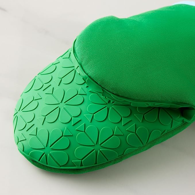Kate Spade New York Spade Flower Soft Silicone Mini Oven Mitt 2-Pack Set, Heat Resistant, Flexible Non-Slip Silicone Grip, Green/Blue, 5.5"X8"