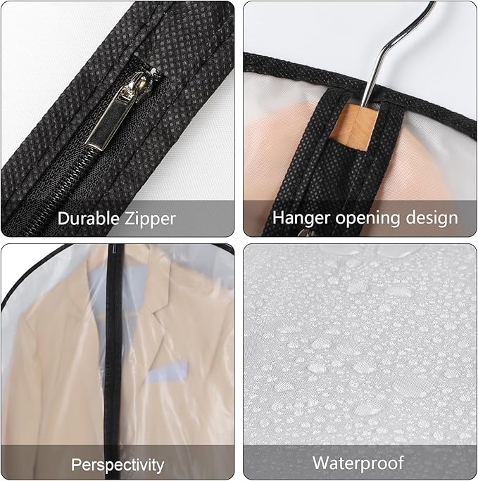 Kntiwiwo Garment Bags Clear Suit Bag for Closet Storage Hanging Clothes Dress Cover Bags (40"12pcs-Black Edges)