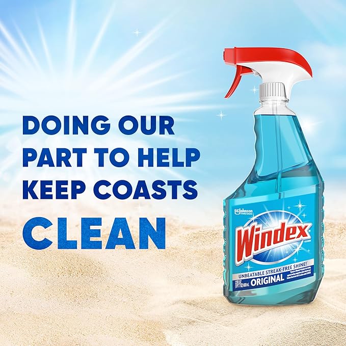 Windex Refill Glass and Window Cleaner Bottle, Bottle Made from 100% Recycled Plastic, Surface Cleaning Spray, Original Blue Scent, 2L (67.6 Fl Oz) (Pack of 6)