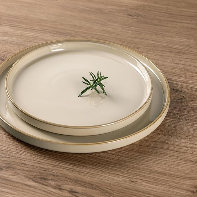 GBHOME Ceramic Dinnerware Sets for 4, 12 Pieces Stoneware Plates and Bowls Sets, Reactive Glaze Dishes -Scratch Resistant, Dishwasher&Microwave Safe-Warm Sand