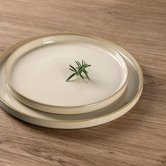 GBHOME Ceramic Dinnerware Sets for 4, 12 Pieces Stoneware Plates and Bowls Sets, Reactive Glaze Dishes -Scratch Resistant, Dishwasher&Microwave Safe-Warm Sand