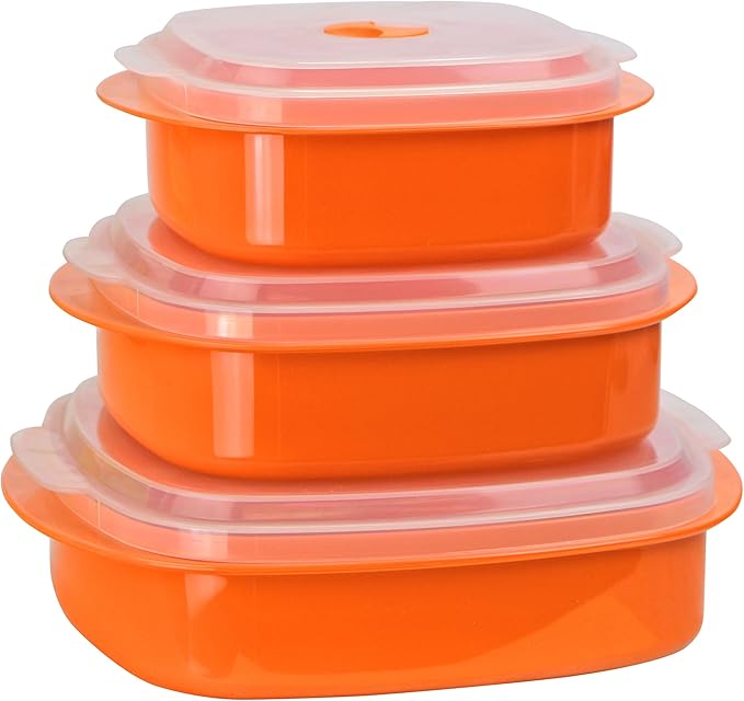 Reston Lloyd Calypso Basics Microwave Cookware, Steamer and Storage Set, Orange, Multiple Sizes, 6-Piece