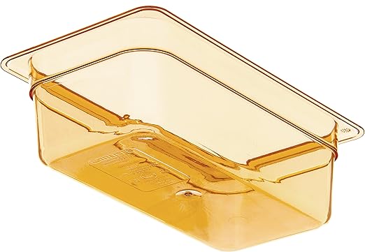 Carlisle FoodService Products StorPlus High-Heat 1/3-Size Food Pan, 4 Deep Food Storage Container with 3.5 Quart Capacity, High Heat Plastic, 1/3 Size, Amber