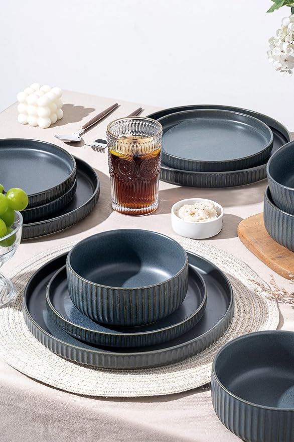 Dinnerware Sets for 6,18 Piece Starry Blue Plates and Bowls Set,Elegant Ceramic Dish Set for Relaxed Dining, Giftable and Dishwasher Safe