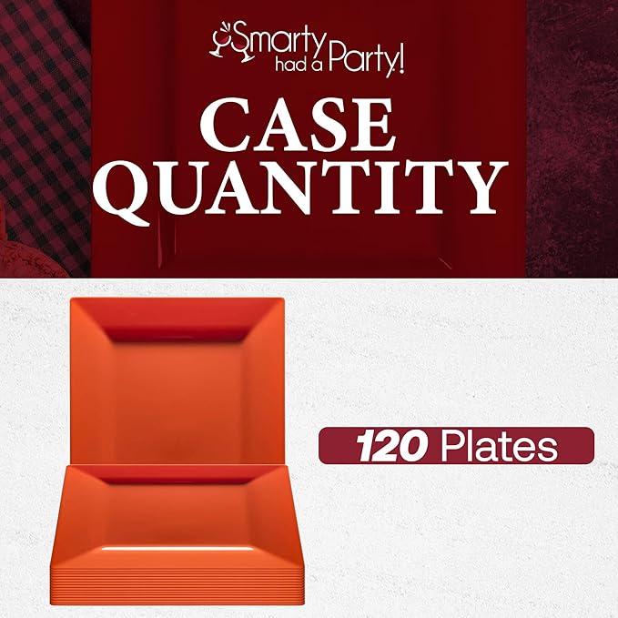 Smarty Had A Party Disposable Plastic Dinnerware, 9.5" Heavy Duty Square Orange Plates for Parties and Events, Bulk Supplies for All Occasions (120 Count)