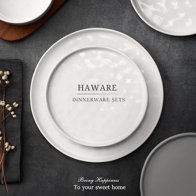 HaWare Dinnerware Sets, 12-Piece Plates and Bowls Set, Stoneware Dish Set for 4, Ceramic Dinnerware for Home Restaurant, Chip and Scratch Resistant, Microwave and Dishwasher Safe, Speckled White