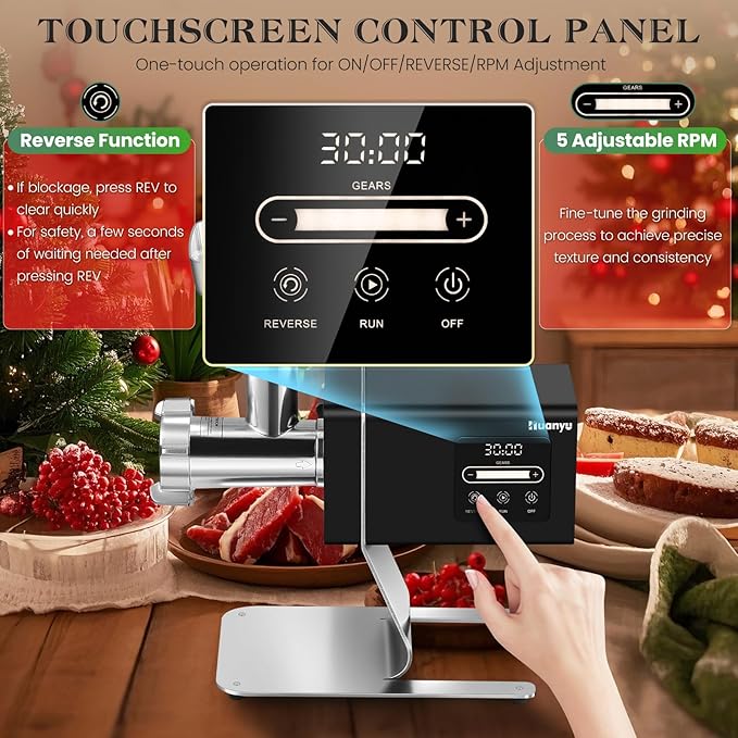 Huanyu Commercial Heavy Duty Meat Grinder - 1.3HP Bone Grinder for Pet Food, Stainless Steel with Touchscreen, Effortless Meat & Bone Processing, #12