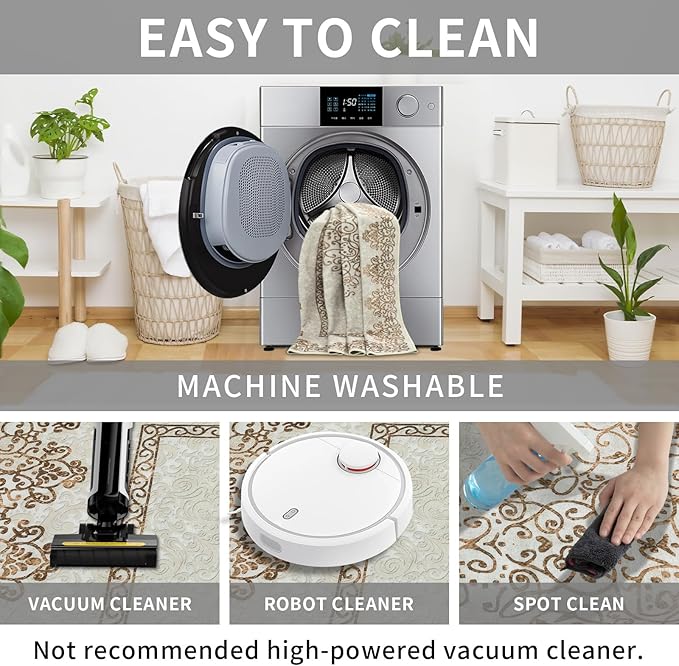 Easy-Going Area Rug 5x7 Washable Boho Neutral Rugs for Living Room Non-Slip Bedroom Rug Low Pile Lightweight Floral Brown Print Vintage Throw Rug for Dining Room Bathroom Kitchen Home Office Carpet