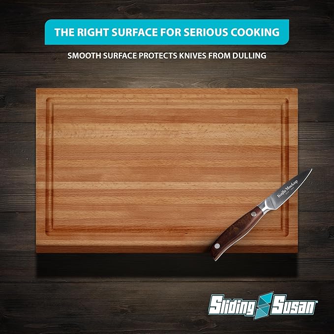 SlidingSusan Cutting Board - Solid Beechwood Butcher Block for Kitchen, Chopping, Serving, or Gifting – 1” Thick Reversible Wooden Slab for Countertop or Table, 11” x 18”
