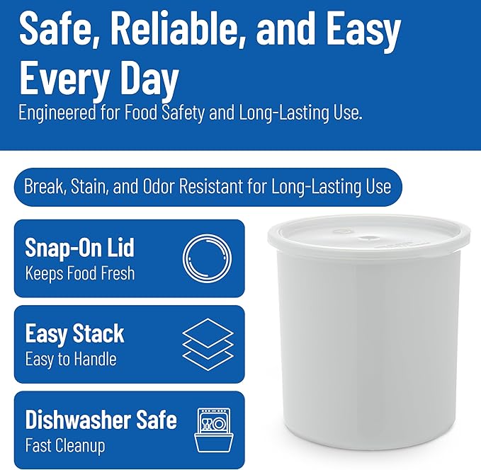 Carlisle FoodService Products Classic Round Storage Container Crock with Lid for Kitchen, Restaurants, Home, Plastic, 2.7 Quarts, White, (Pack of 6)