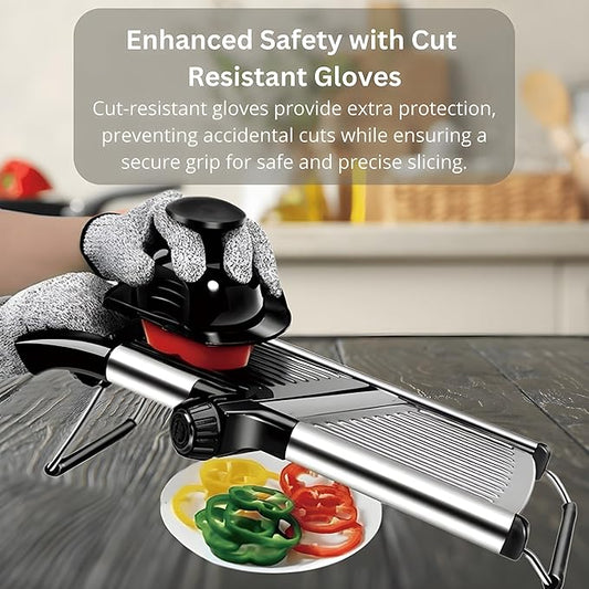 Mandoline Slicer for Kitchen, Adjustable Stainless Steel Vegetable Chopper & Food Slicer for Potato, Onion, Tomato, Cucumber & Fruit, Includes Julienne Blades & Cut-Resistant Gloves