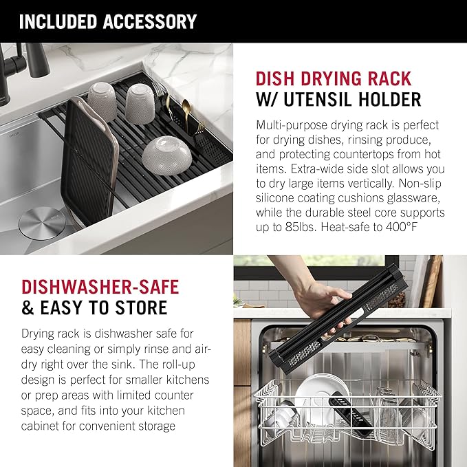DELTA FAUCET Rivet 30-Inch Workstation Kitchen Sink Undermount 16 Gauge Stainless Steel Single Bowl with WorkFlow Ledge and Chef’s Kit of 6 Accessories, 95B931-30S-SS