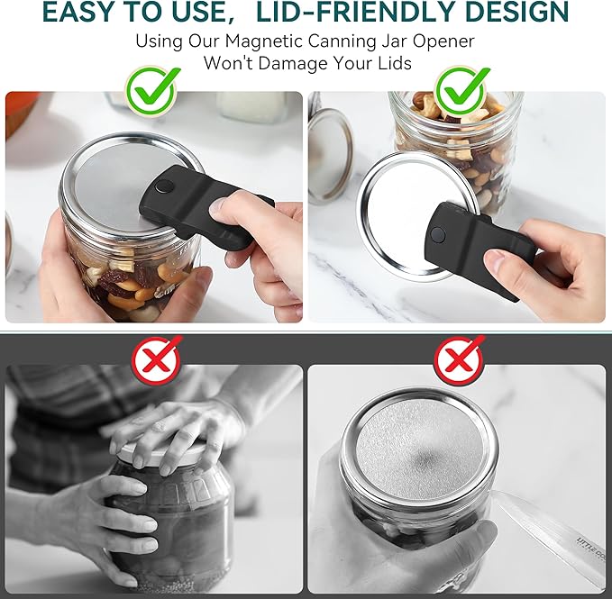2 Pack Canning Jar Opener with Magnets, Mason Jar Opener For Canning Lids, for Regular and Wide Mouth Lids, Powerful Magnet for Easy Refrigerator Storage, Releases Vacuum Seal(Black)