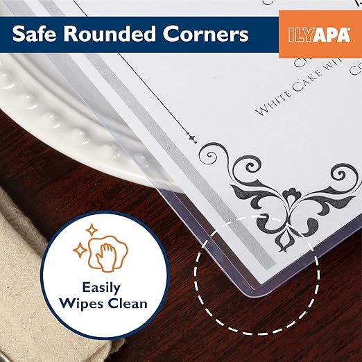 Ilyapa 30 Pack of Menu Covers 8.5 x 11 Inches - Single Page, 2 View - Restaurant Menu Covers, Double Stitched Sleeves, Two Clear Viewing Surfaces