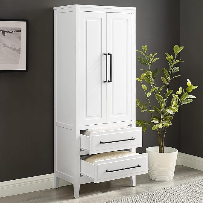 Crosley Furniture Genevieve Pantry Storage Cabinet with Shelves, Kitchen, Dining, or Laundry Room, White