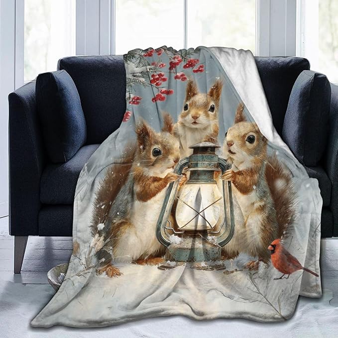 Squirrel Blanket Gifts for Girls Boys Christmas Winter Throw Blankets Cozy Plush Fleece Flannel Fuzzy for Women Men Decor 60"X50"