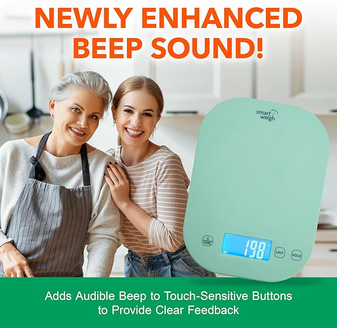 Smart Weigh Mint Green Digital Kitchen Scale for Cooking, Weight Loss, Calorie Tracking, Baking, Food Portion Control, and Meal Prep - Accurate Measurements in Grams and Ounces