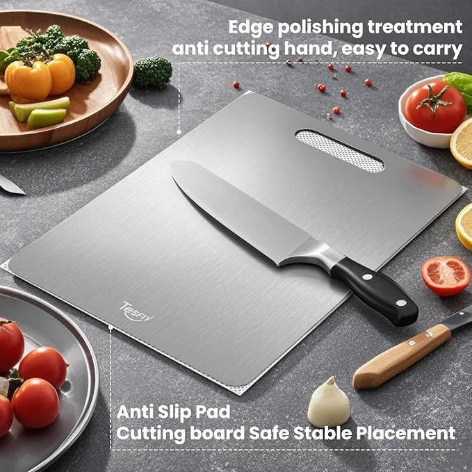 3 Pack Titanium Cutting Board - 100% Pure Titanium Cutting Boards For Kitche,Easy to clean, Double-sided food-grade Cutting Board For Meats, Fruits And Vegetables (3 Pack）