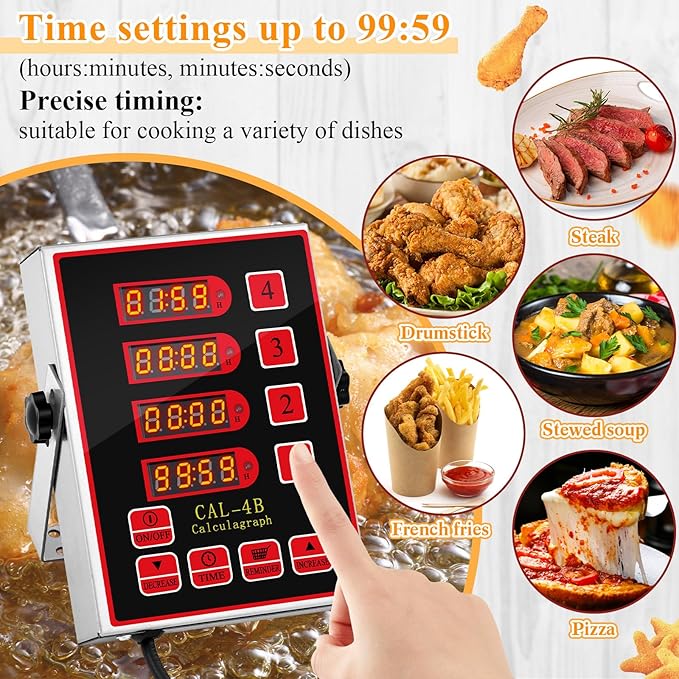 1 Pack 4-Channel Digital Kitchen Timer, Commercial Cooking Timer with Loud Alarm, Large LCD Display, for Restaurants, Baking, Labs, Multiple Independent Countdown Timers