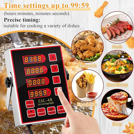 1 Pack 4-Channel Digital Kitchen Timer, Commercial Cooking Timer with Loud Alarm, Large LCD Display, for Restaurants, Baking, Labs, Multiple Independent Countdown Timers