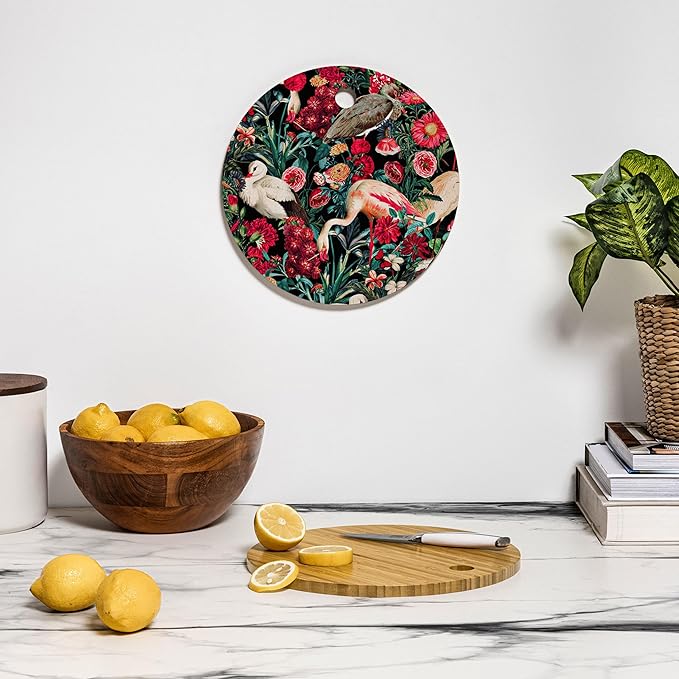 Society6 Bamboo Cutting Board- Kitchen Decor by Burcu Korkmazyurek - Unique Cutting Boards for Kitchen, 11.5" x 11.5" x 0.5", Floral And Birds XIV