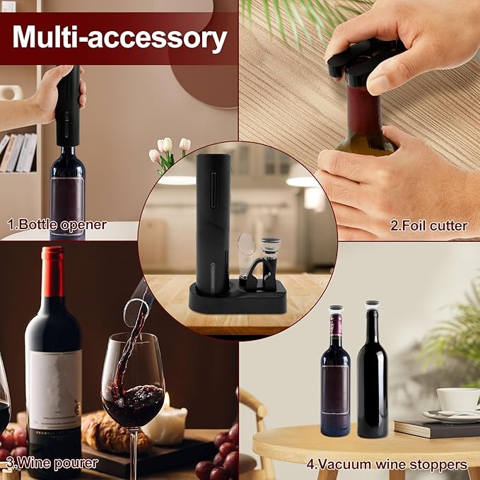4Pcs ABS Automatic Wine Bottle Opener Electric Bottle Opener Electric Wine Opener Rechargeable Electric Corkscrew Wine Opener Extended Life with Storage Base for Wine Bottles Wine Gifts