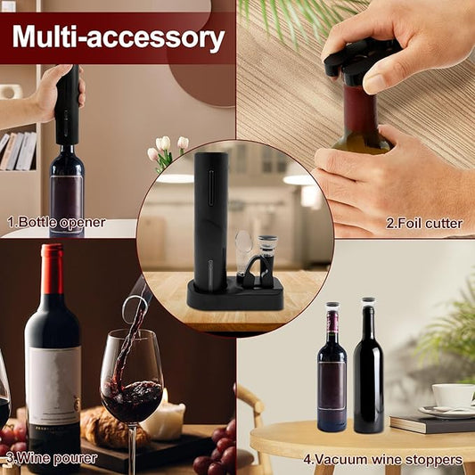 4Pcs ABS Automatic Wine Bottle Opener Electric Bottle Opener Electric Wine Opener Rechargeable Electric Corkscrew Wine Opener Extended Life with Storage Base for Wine Bottles Wine Gifts