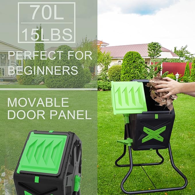 SQUEEZE master Light Weight Tumbling Compost Bin-Single Chamber Compost Tumbler 18.5 Gallon/70L