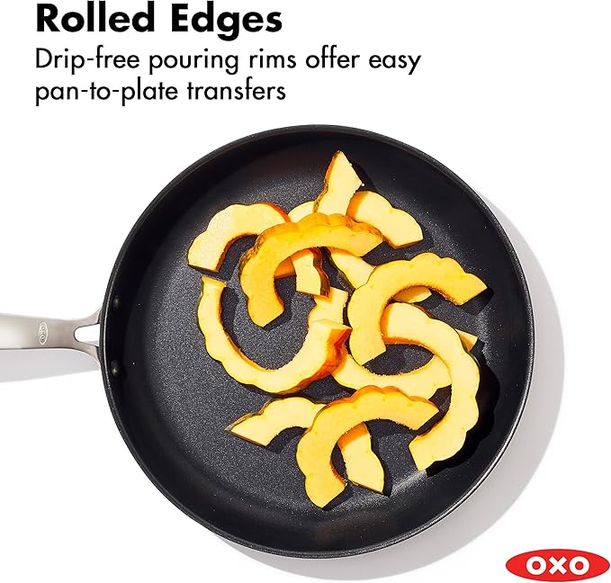 OXO Enhanced 12” Nonstick Frying Pan Skillet with Lid, Ceramic PFAS-Free Cookware, Stainless Steel Handle, Eggs & Omelets, Dishwasher & Oven Safe, Storm Blue