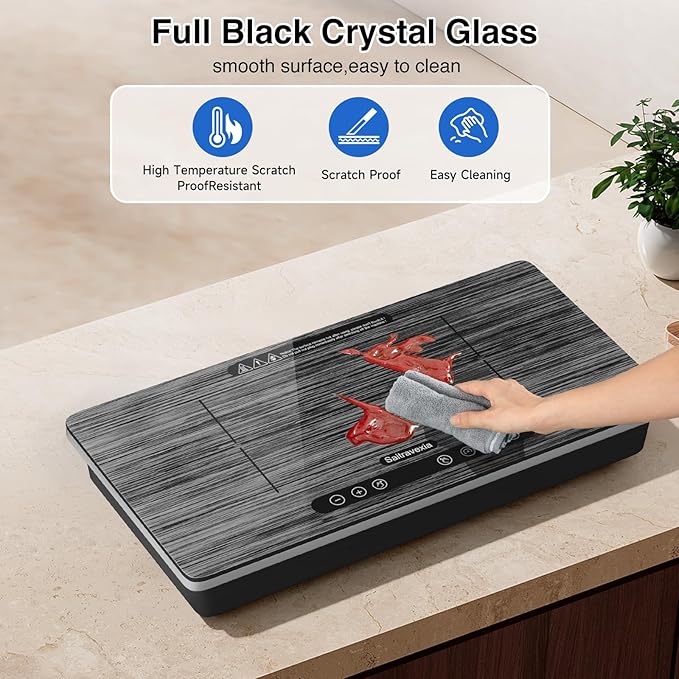 Double Induction Cooktop, 1800W Portable Electric Stove, 18 Inch Sensor Touch Electric Cooker Hot Plate, 5.91" Heating Coil, Child Lock, 8 Power Levels, 110v Outlet Plug with Glass Surface