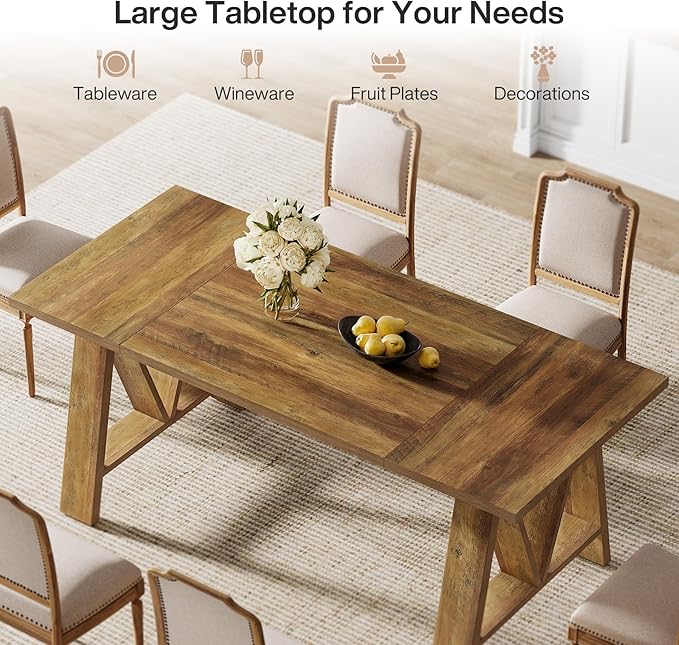Tribesigns 63-Inch Dining Table for 4-6, Farmhouse Wooden Kitchen Table with Sturdy Legs, Rustic Rectangular Wooden Dinner Table for Home Dining Room (Rustic Brown)