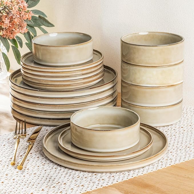 AmorArc Ceramic Dinnerware Sets, Handmade Reactive Glaze Stoneware Plates and Bowls Sets,Highly Chip and Crack Resistant | Dishwasher & Microwave Safe Dishes Set, Service for 8 (24pc)