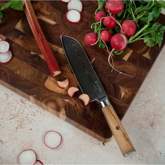 Yatoshi Knives Magnetic Kitchen Knife Block Set - Japanese 67 Layer High-Grade VG-10 Steel Knives, Sharp, Professional Kitchen Knife Set - Damascus (6 pieces), Olive Wood Handles