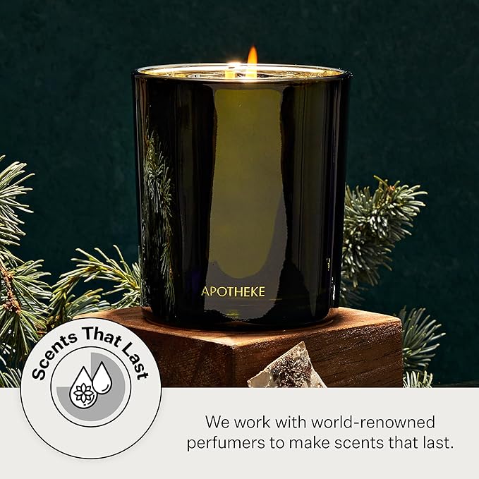 Apotheke Signature Scented Candles for Home, Juniper Birch - 10.5 oz - Soy Wax, Non Toxic, Large Jar Green - Luxury Candle Gifts for Women & Men - Clove, White Pepper, Fir Balsam, & Amber