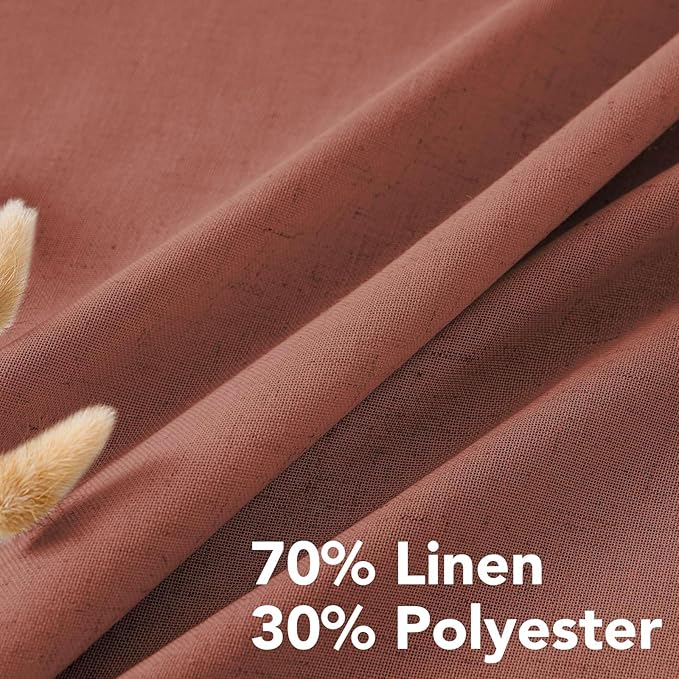 H.VERSAILTEX Living Room Linen Curtains - Semi Sheer, Nickel Grommet, Energy Saving, Light Filtering Window Treatments - Panels for Bedroom, Rust, 2 Panels, 52 x 96 Inch