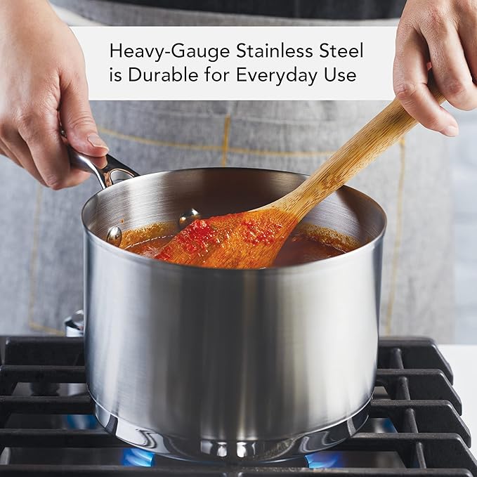 KitchenAid 3-Ply Base Brushed Stainless Steel Sauce Pan/Saucepan with Lid, 3 Quart - Brushed Stainless Steel
