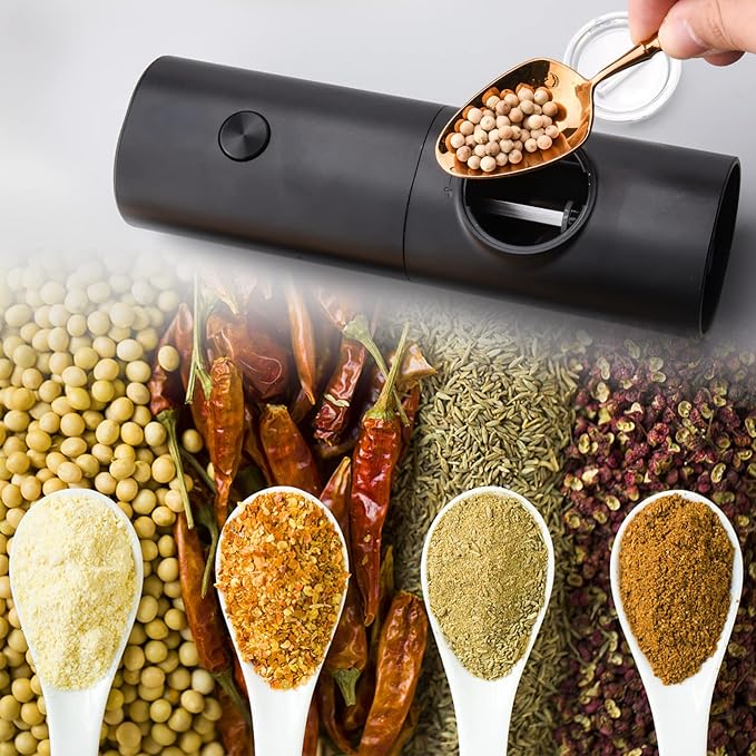 MAEXUS Electric Salt and Pepper Grinder Set, Battery Powered Automatic Pepper&Salt Mill Grinder, LED Light, Adjustable Coarseness (2 Pack)