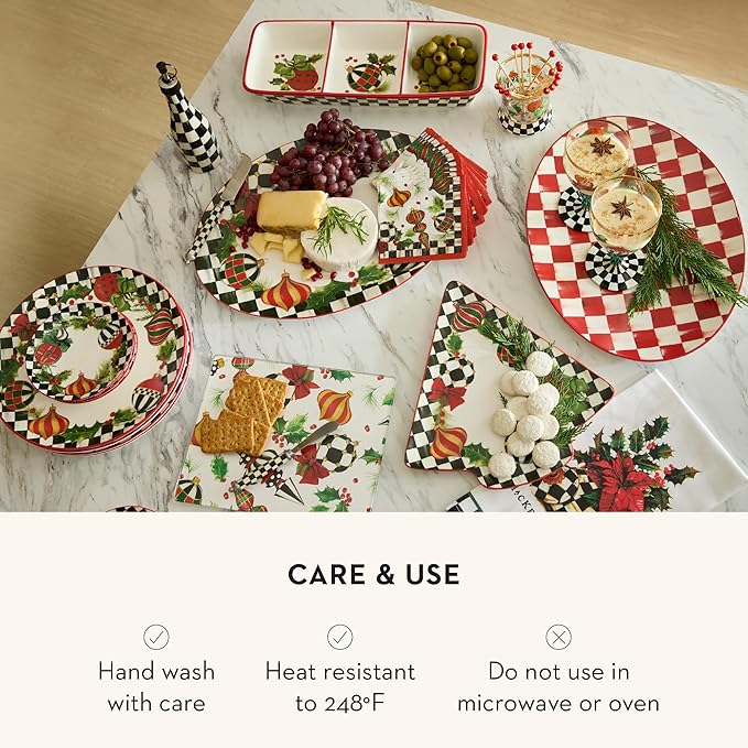 MACKENZIE-CHILDS Set of 2 Tempered Glass Cutting Boards, Countertop Cutting Boards, Deck the Halls