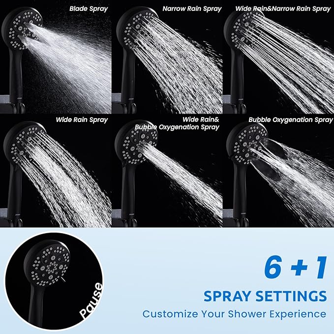 Ryamen Upgraded Dual Shower Heads Combo, 10 inch Filtered Shower Head with Handheld, 3-Way Rain Shower Head with Filters, 7 Settings Handheld Spray, High Pressure, Height Adjustable (Black)