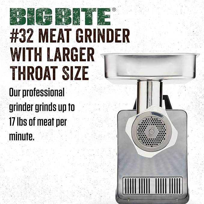 LEM Products BigBite #32 Meat Grinder, 1.5 HP Stainless Steel Electric Meat Grinder Machine, Ideal for Professional Use