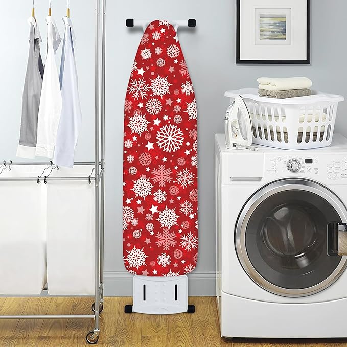 Extra Thick Ironing Board Cover and Pad, Christmas 15x54 Ironing Board Cover, Resist Scorching and Staining,Christmas Winter Snowflakes Xmas Red