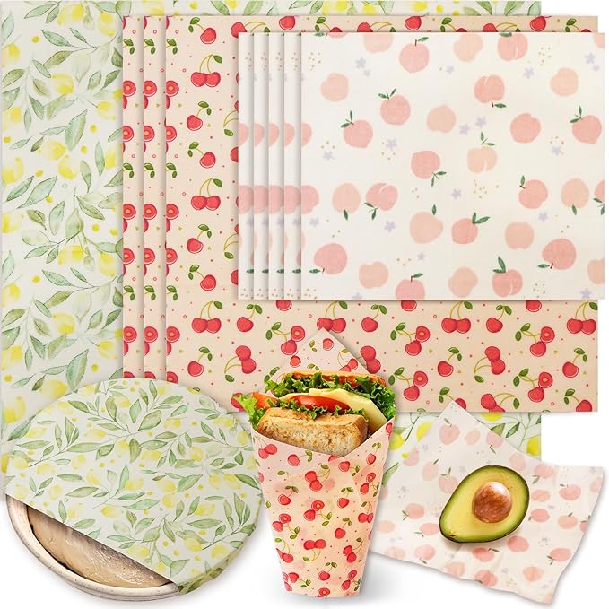 Beeswax Wraps for Food, 9 Pack Reusable Bees Wax Wraps, Zero Waste, Food Storage Beeswax Paper, Sustainable Wax Paper(1XL+3M+5S) Food Wrap, Sandwich Wrap & Bowl Covers