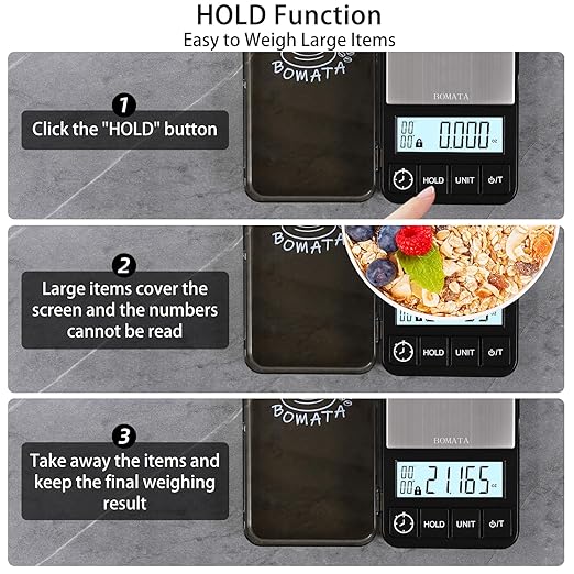 BOMATA 1000 g x 0.01 g Digital Scale with Timer, Mini Digital Small & Thin Travel Pocket Scale, Grams and Ounces with Silicone Mat, High Precision.. CS150 0.01 g