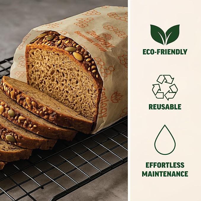 Zenlogy Reusable Beeswax Food Storage Wrap, Eco Friendly Alternative, Sustainable Organic Cut to Size Cotton Beeswax Wraps, 3 Pack (13" x 14", 10" x 11", 7" x 8")